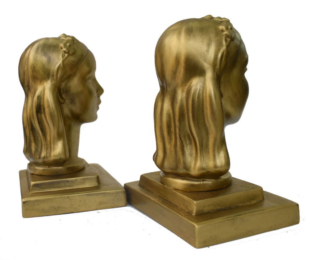 Art Deco Female Bust Bookends By Frankart Inc, c1930 View IV