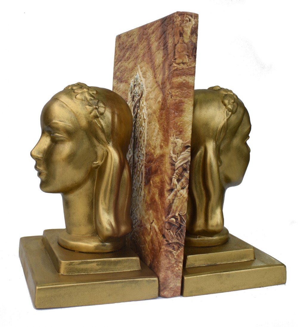 Art Deco Female Bust Bookends By Frankart Inc, c1930 View VI