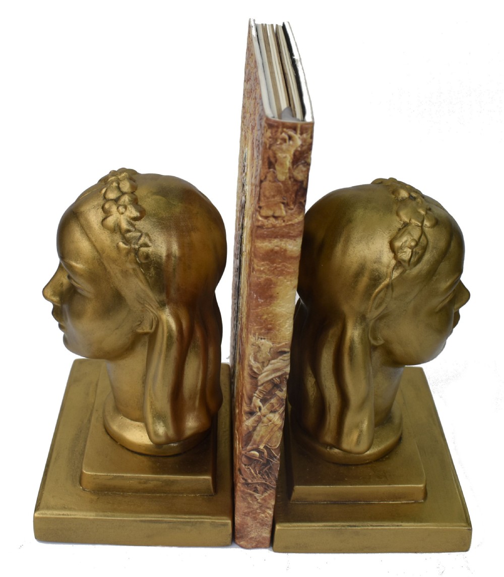 Art Deco Female Bust Bookends By Frankart Inc, c1930 View VII