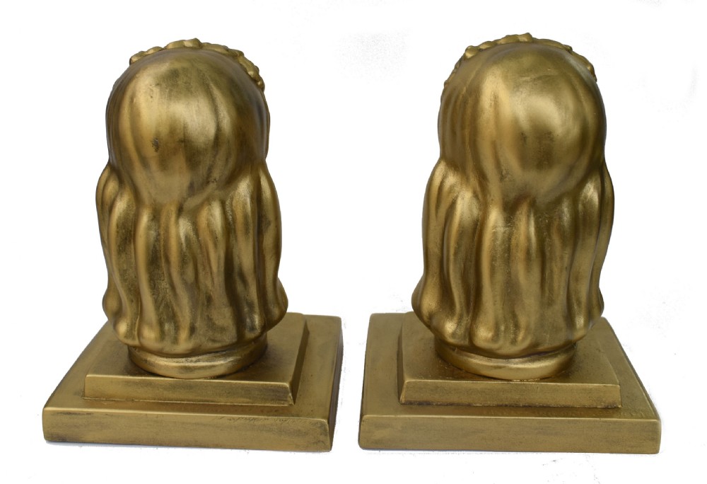 Art Deco Female Bust Bookends By Frankart Inc, c1930 View VIII