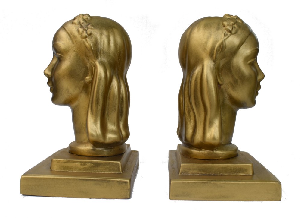 Art Deco Female Bust Bookends By Frankart Inc, c1930 View IX