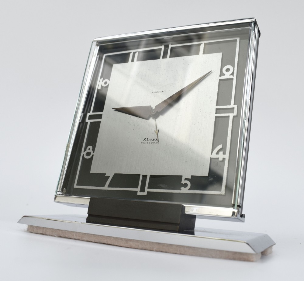 Art Deco Chrome Looping 8 Day Mantel Clock, 1930