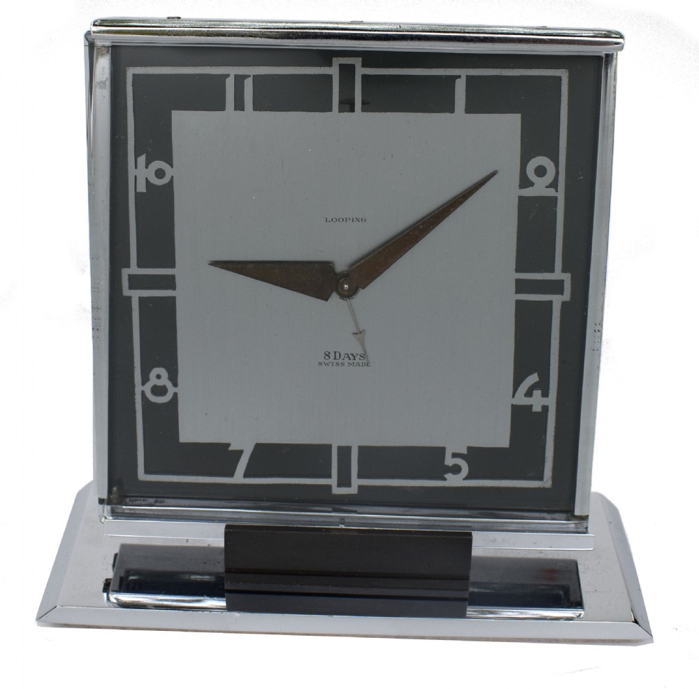 Art Deco Chrome Looping 8 Day Mantel Clock, 1930 View V