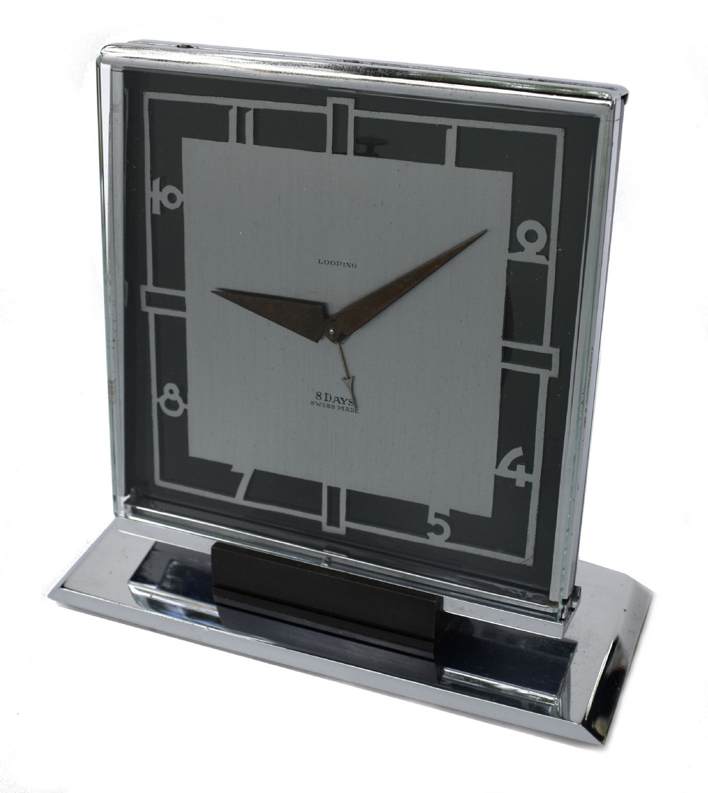 Art Deco Chrome Looping 8 Day Mantel Clock, 1930 View VI