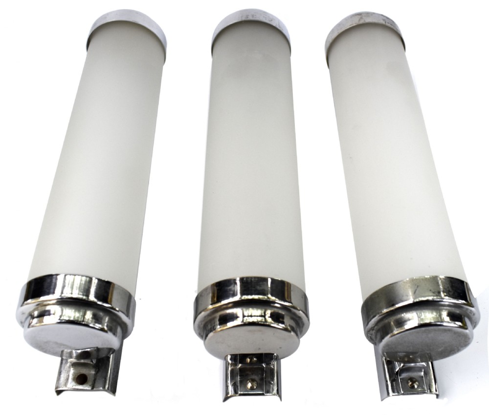 Art Deco 1930's Matching 3 Glass & Chrome Strip Lights, c1930