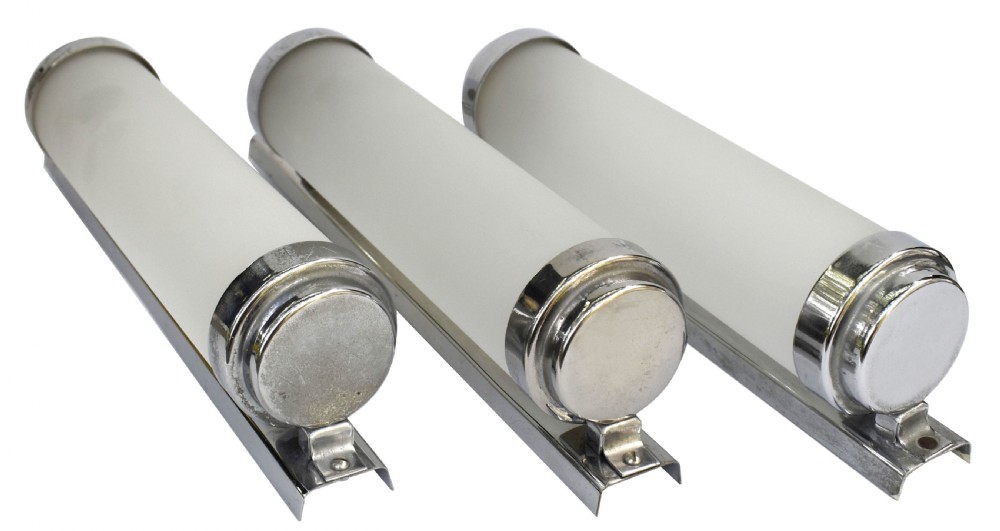 Art Deco 1930's Matching 3 Glass & Chrome Strip Lights, c1930 View V