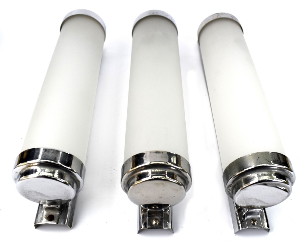 Art Deco 1930's Matching 3 Glass & Chrome Strip Lights, c1930 View VII