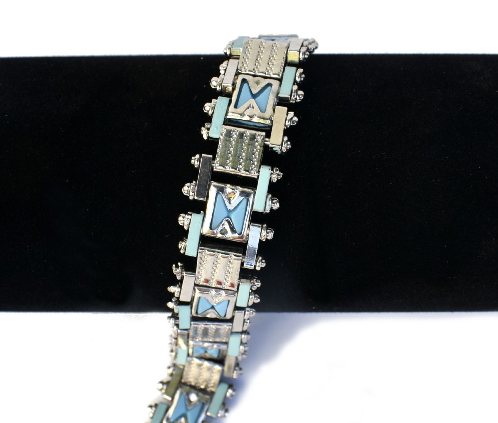 Art Deco Chrome & Enamel Bracelet By Jakob Bengel, c1930