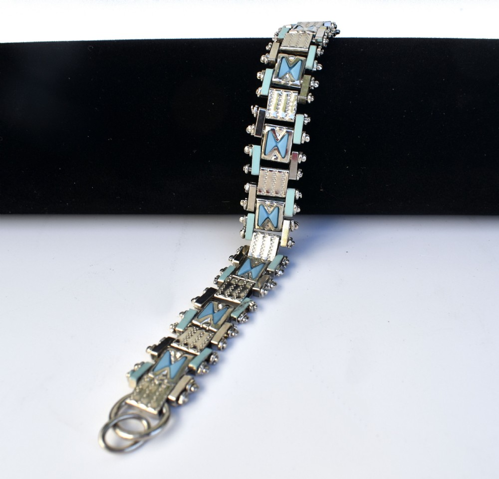 Art Deco Chrome & Enamel Bracelet By Jakob Bengel, c1930 View II