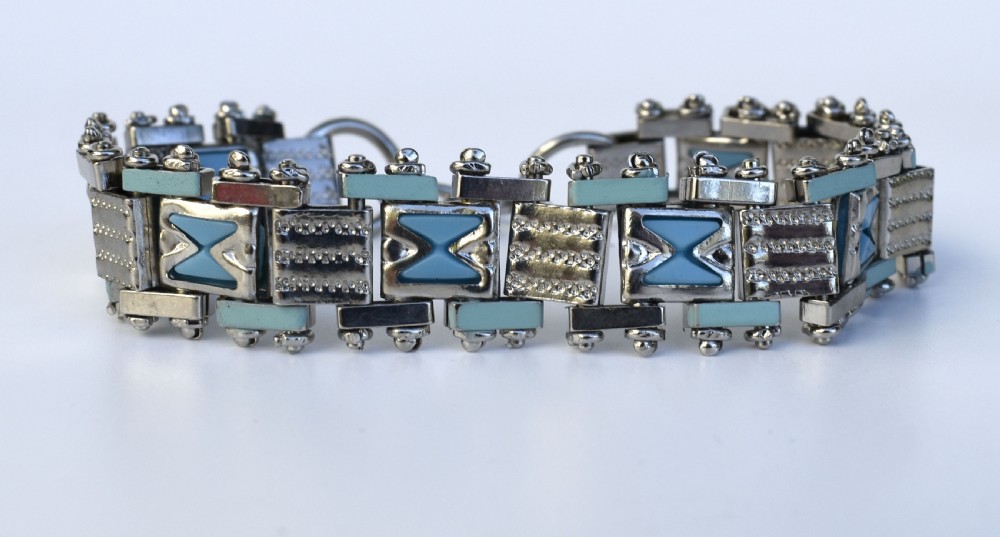 Art Deco Chrome & Enamel Bracelet By Jakob Bengel, c1930 View III