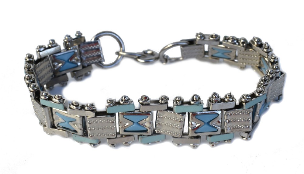 Art Deco Chrome & Enamel Bracelet By Jakob Bengel, c1930 View IV