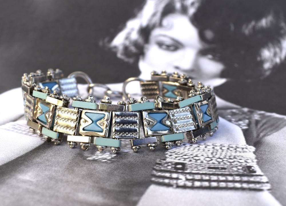 Art Deco Chrome & Enamel Bracelet By Jakob Bengel, c1930 View V