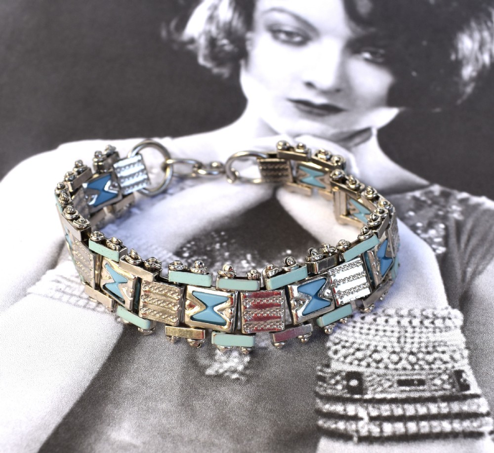Art Deco Chrome & Enamel Bracelet By Jakob Bengel, c1930 View VI