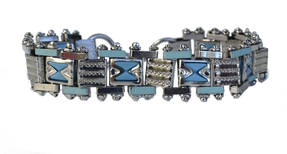 Art Deco Chrome & Enamel Bracelet By Jakob Bengel, c1930 View VII
