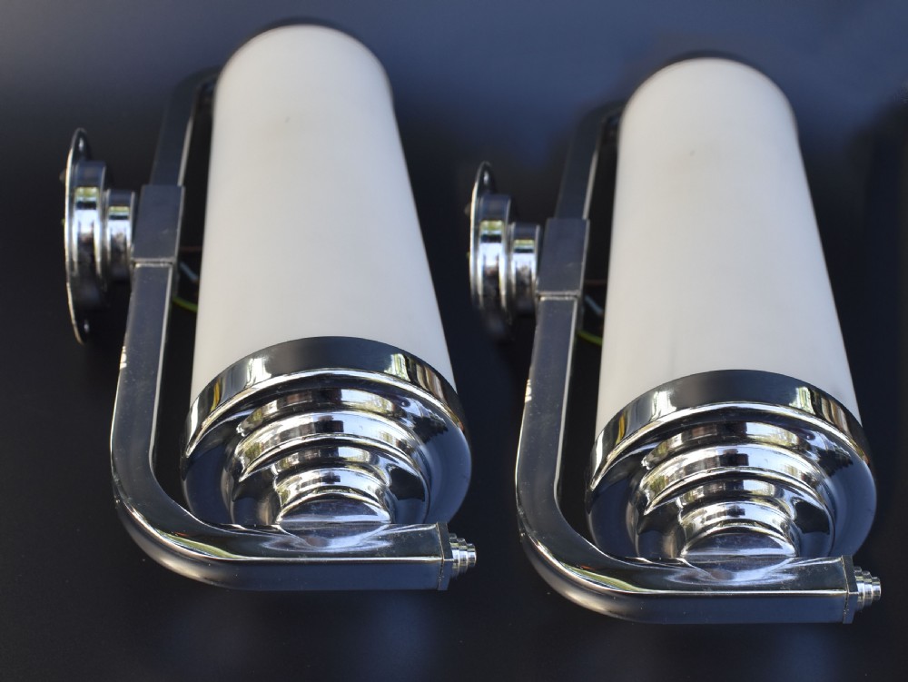 Art Deco Modernist Pair of Chrome & Glass Wall Lights, c1930 View II