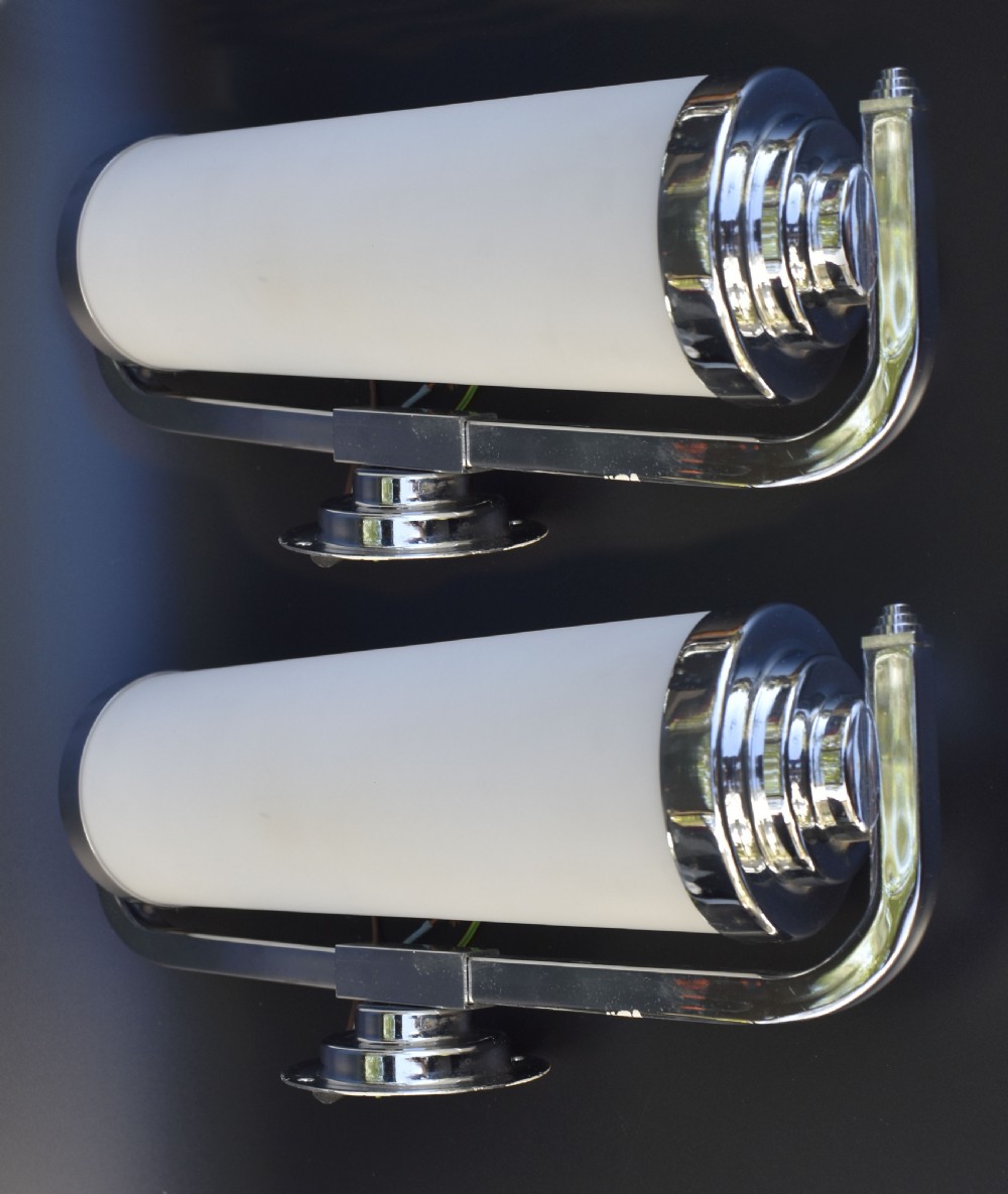 Art Deco Modernist Pair of Chrome & Glass Wall Lights, c1930 View VI