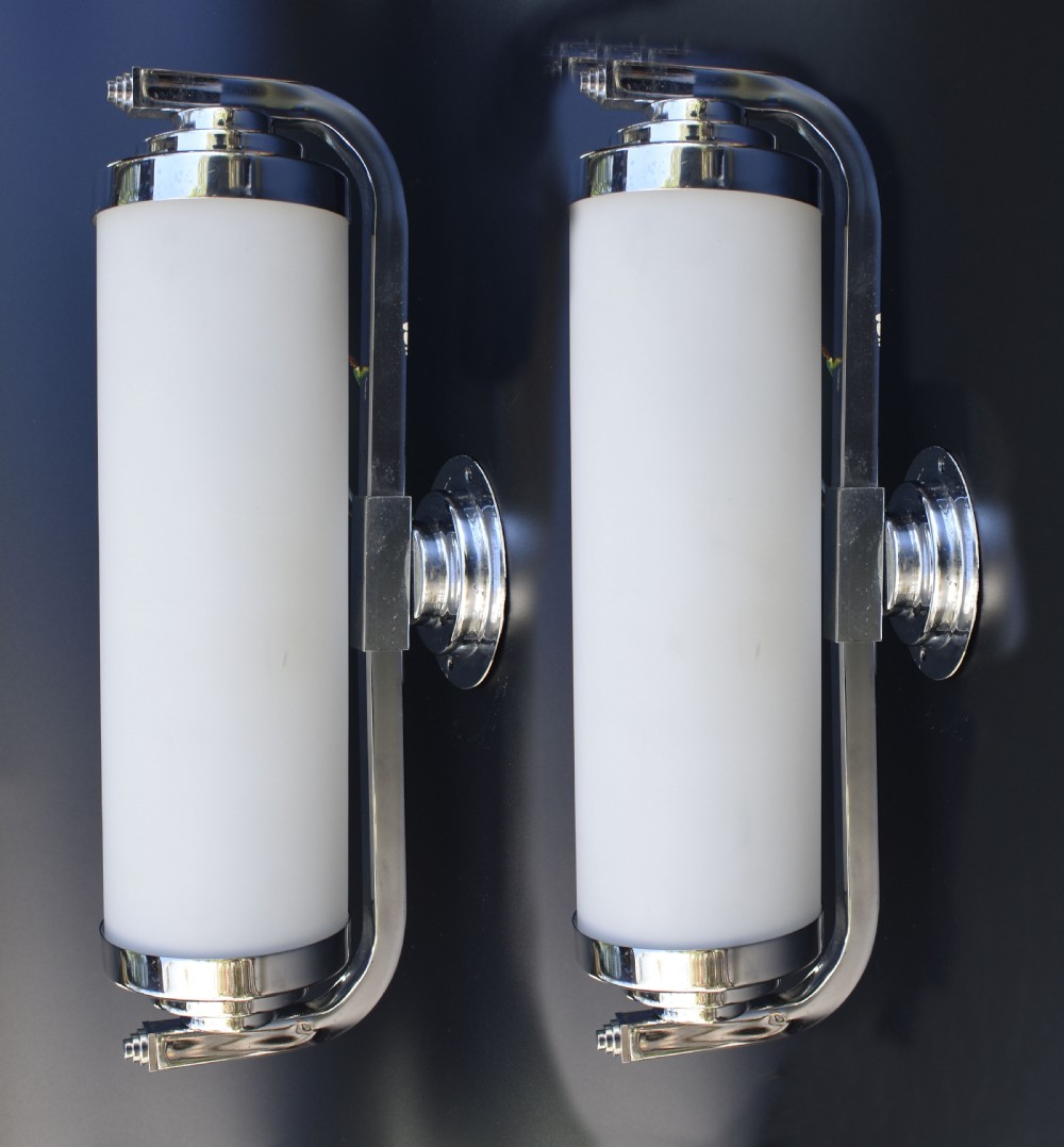 Art Deco Modernist Pair of Chrome & Glass Wall Lights, c1930