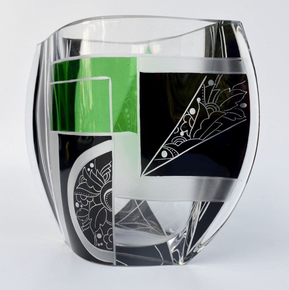 Art Deco Glass & Enamel Etched Vase By Karl Palda, Czech Republic, C1930 View II