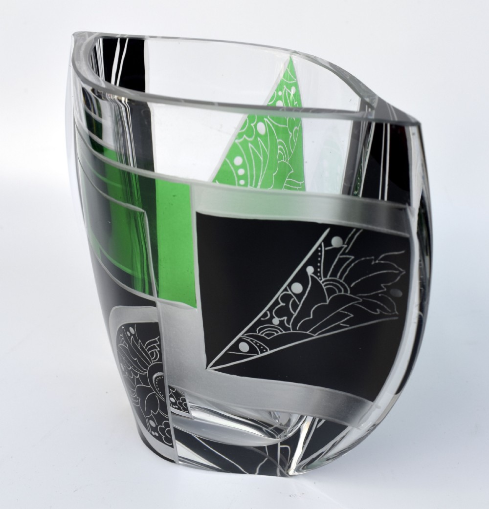 Art Deco Glass & Enamel Etched Vase By Karl Palda, Czech Republic, C1930 View IV