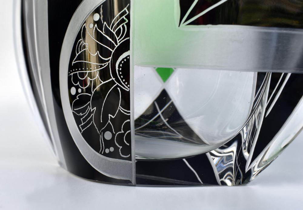 Art Deco Glass & Enamel Etched Vase By Karl Palda, Czech Republic, C1930 View V