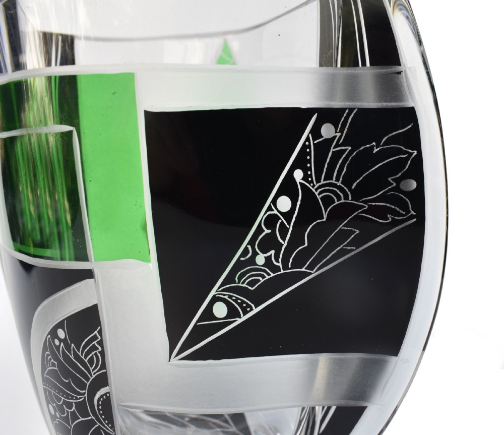 Art Deco Glass & Enamel Etched Vase By Karl Palda, Czech Republic, C1930 View VI