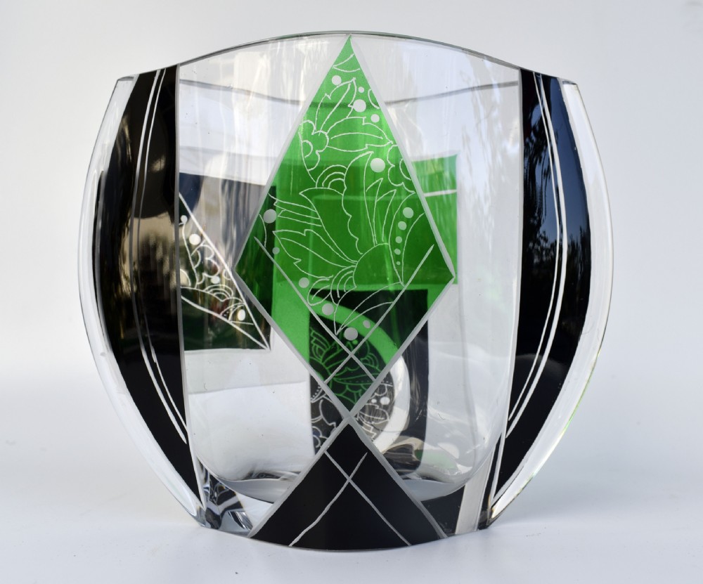 Art Deco Glass & Enamel Etched Vase By Karl Palda, Czech Republic, C1930 View VII