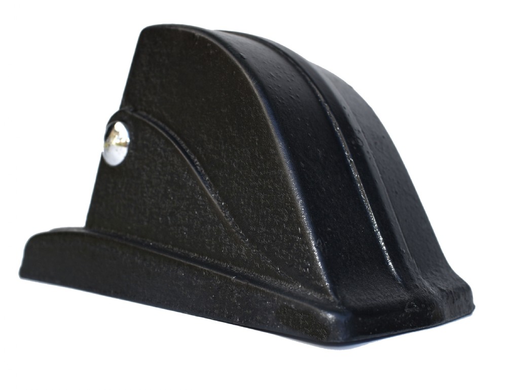 A black textured Bakelite and chrome Art Deco perpetual desk calendar featuring a geometric stepped frame with the text BRITISH MADE displayed. View VI