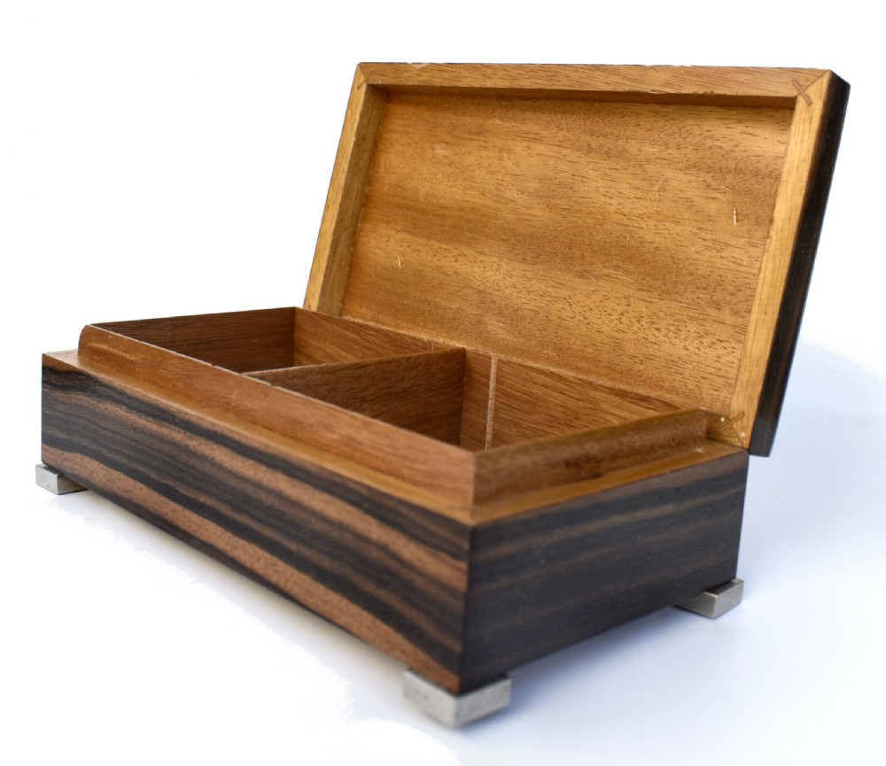 Art Deco Austrian Chrome & Macassar Ebony Veneer Trinket Cigarette Box, c1930 View II