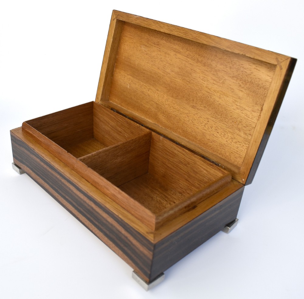 Art Deco Austrian Chrome & Macassar Ebony Veneer Trinket Cigarette Box, c1930 View III