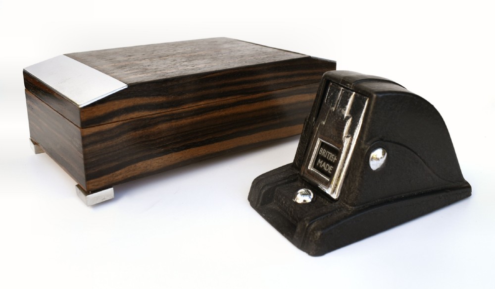 Art Deco Austrian Chrome & Macassar Ebony Veneer Trinket Cigarette Box, c1930 View VIII