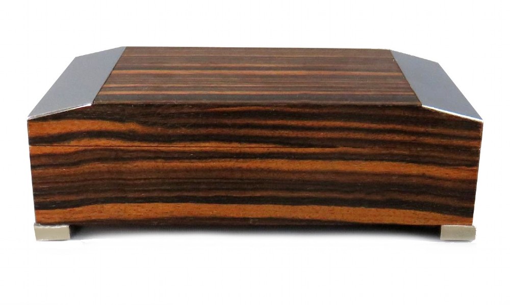 Art Deco Austrian Chrome & Macassar Ebony Veneer Trinket Cigarette Box, c1930