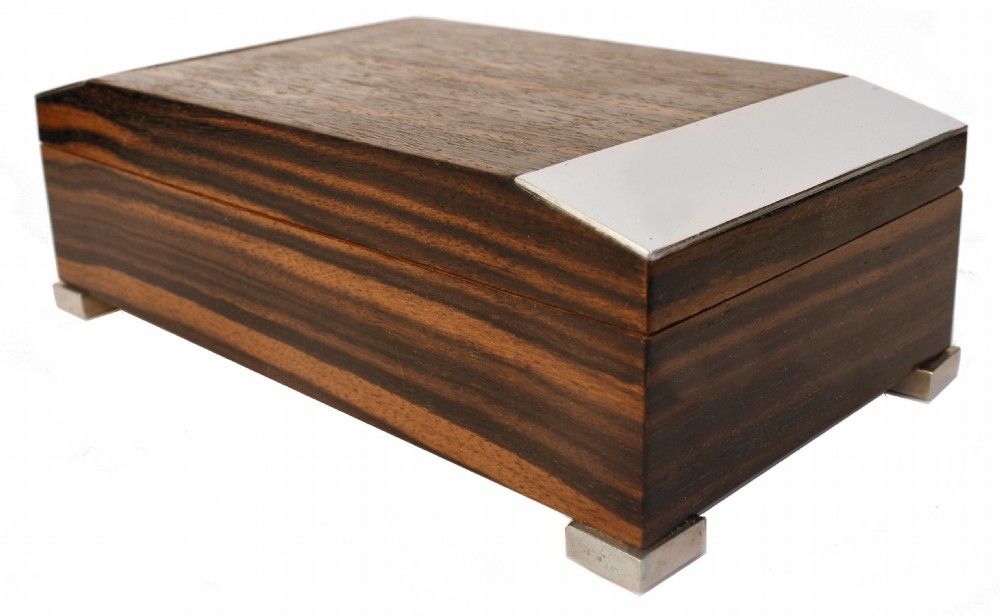 Art Deco Austrian Chrome & Macassar Ebony Veneer Trinket Cigarette Box, c1930 View IX