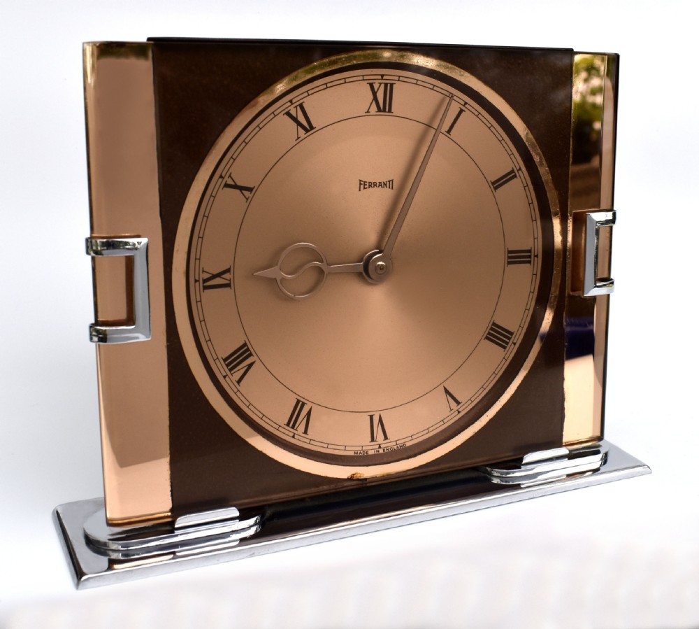 Art Deco Copper Mirror Electric Clock By Ferranti, c1930 View II