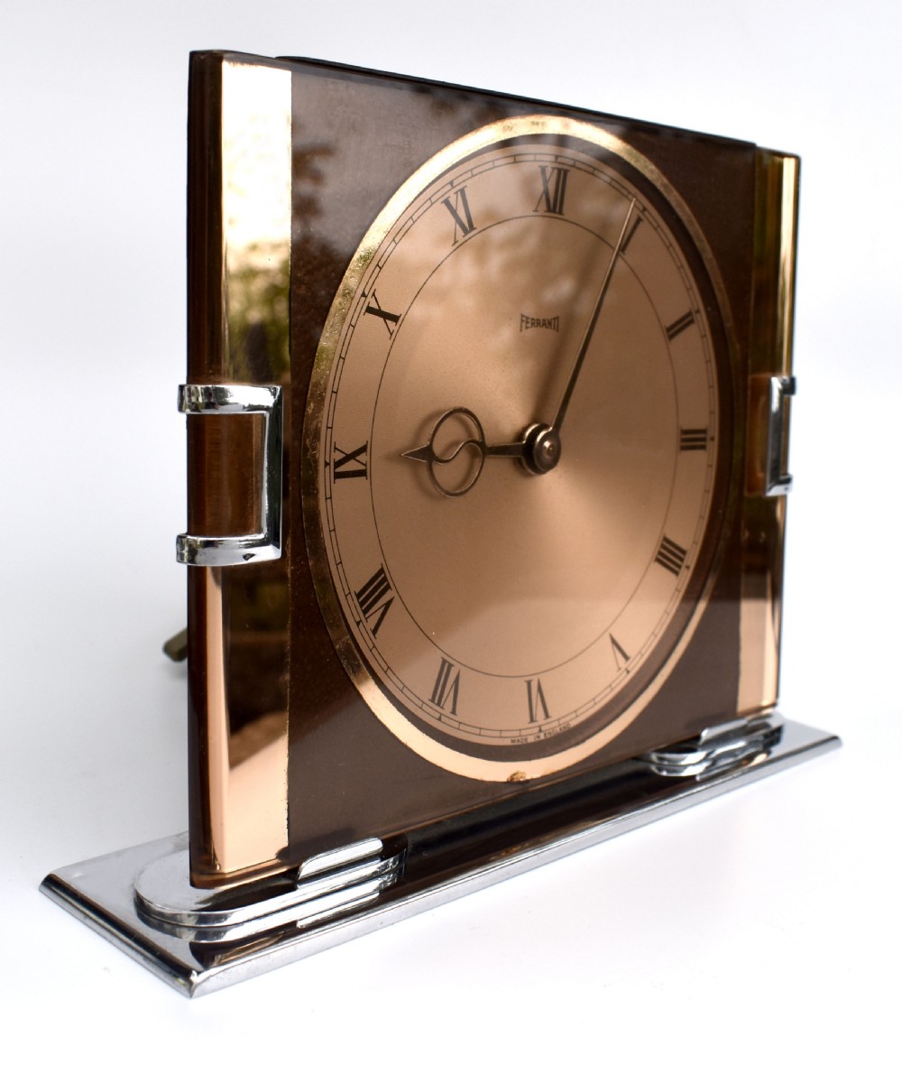 Art Deco Copper Mirror Electric Clock By Ferranti, c1930 View III