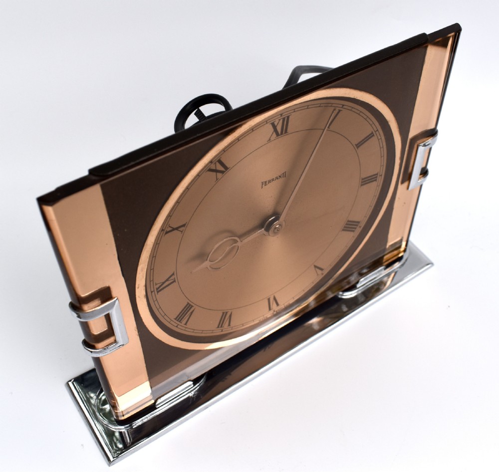 Art Deco Copper Mirror Electric Clock By Ferranti, c1930 View V