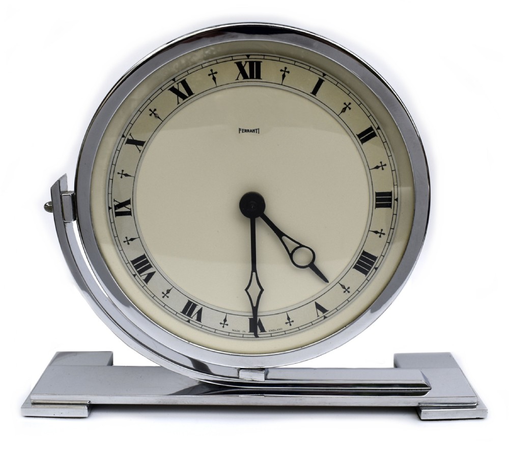 Art Deco Large Chrome Mantle Clock By Ferranti, c1930