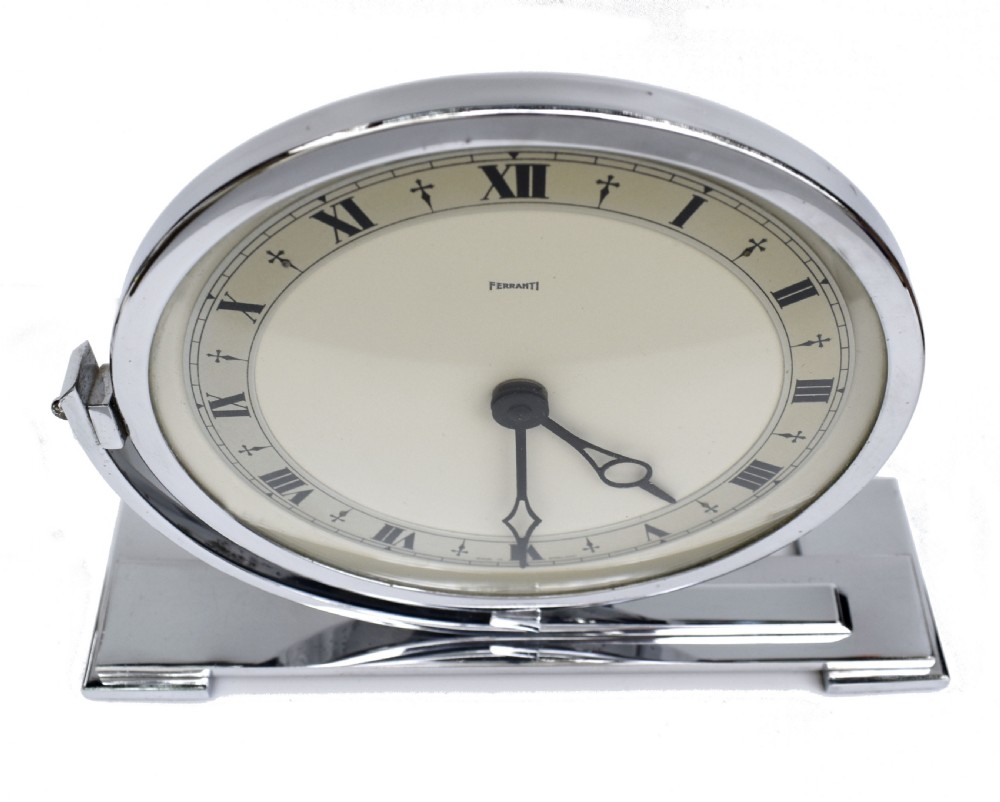 Art Deco Large Chrome Mantle Clock By Ferranti, c1930 View II