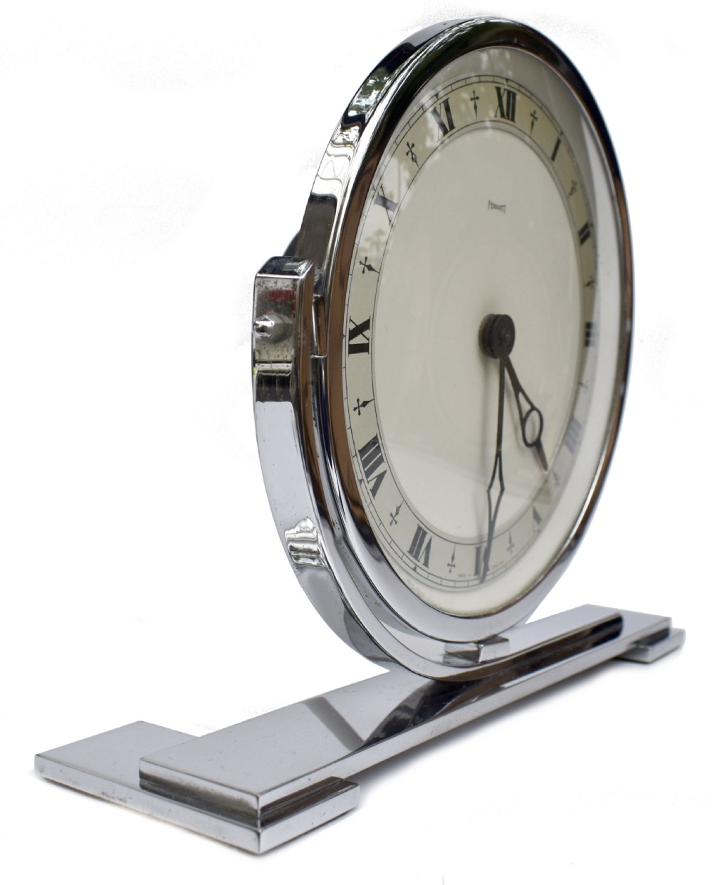 Art Deco Large Chrome Mantle Clock By Ferranti, c1930 View IV