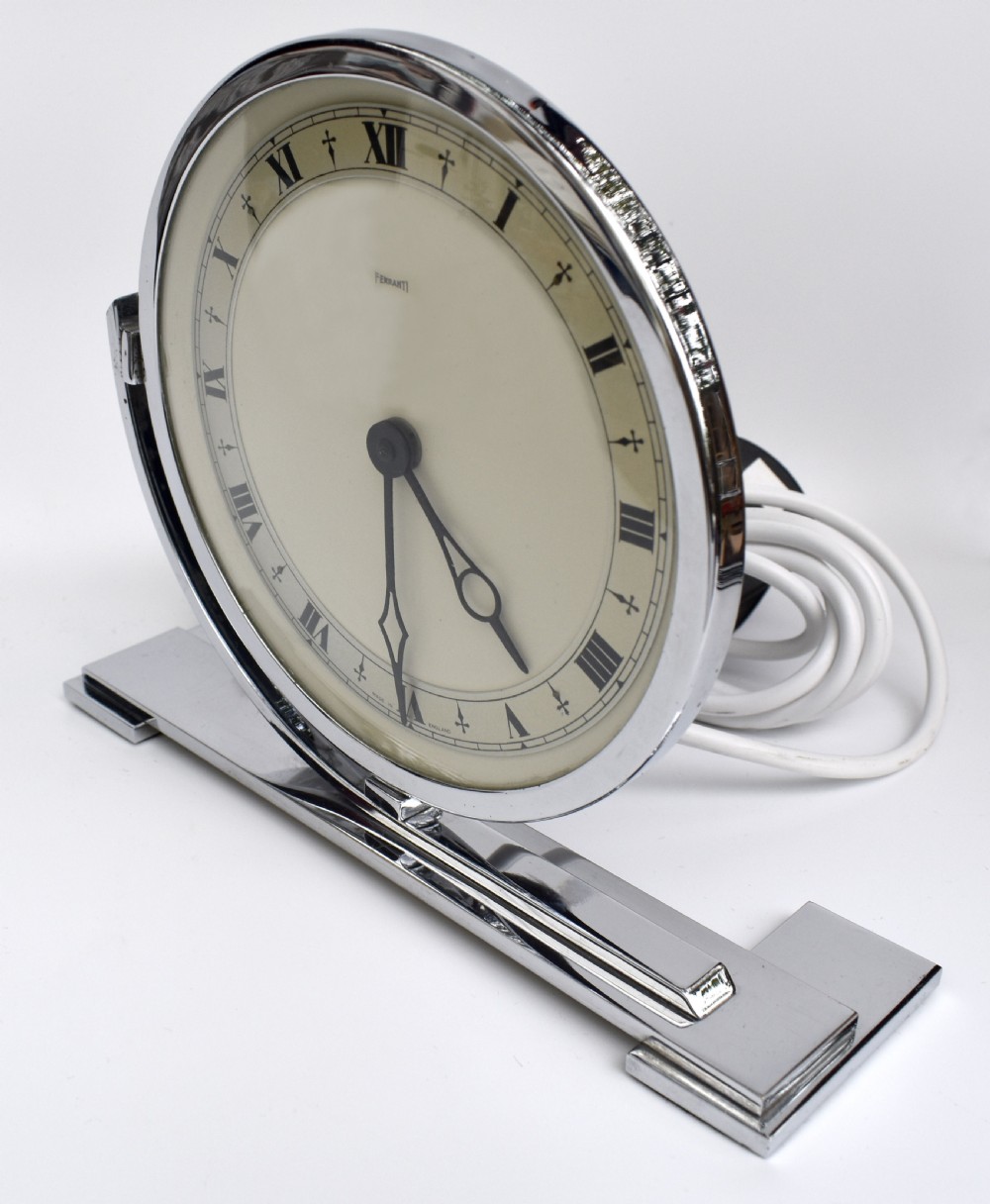 Art Deco Large Chrome Mantle Clock By Ferranti, c1930 View VII