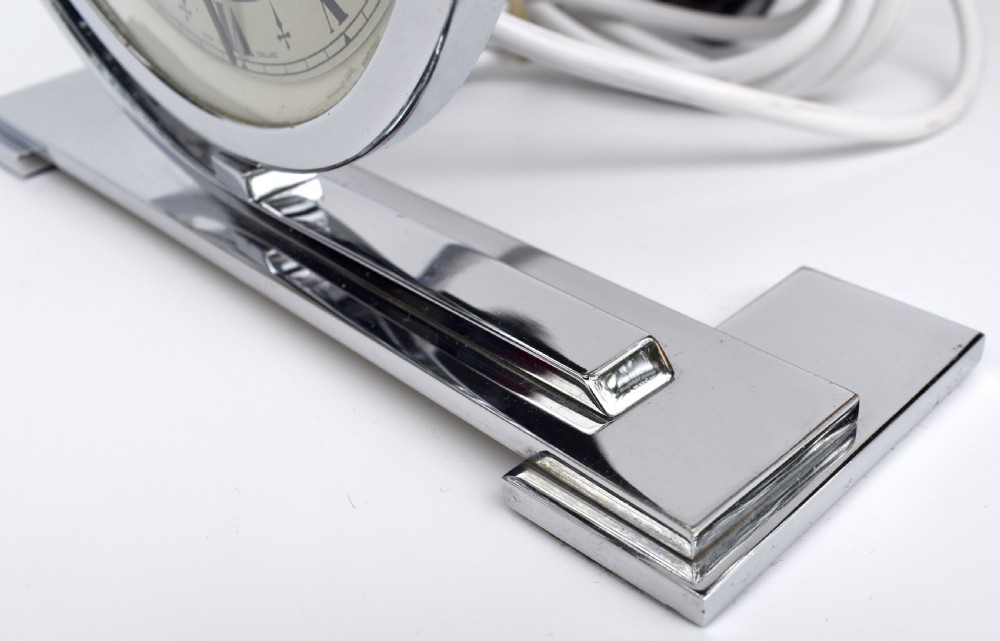 Art Deco Large Chrome Mantle Clock By Ferranti, c1930 View VIII