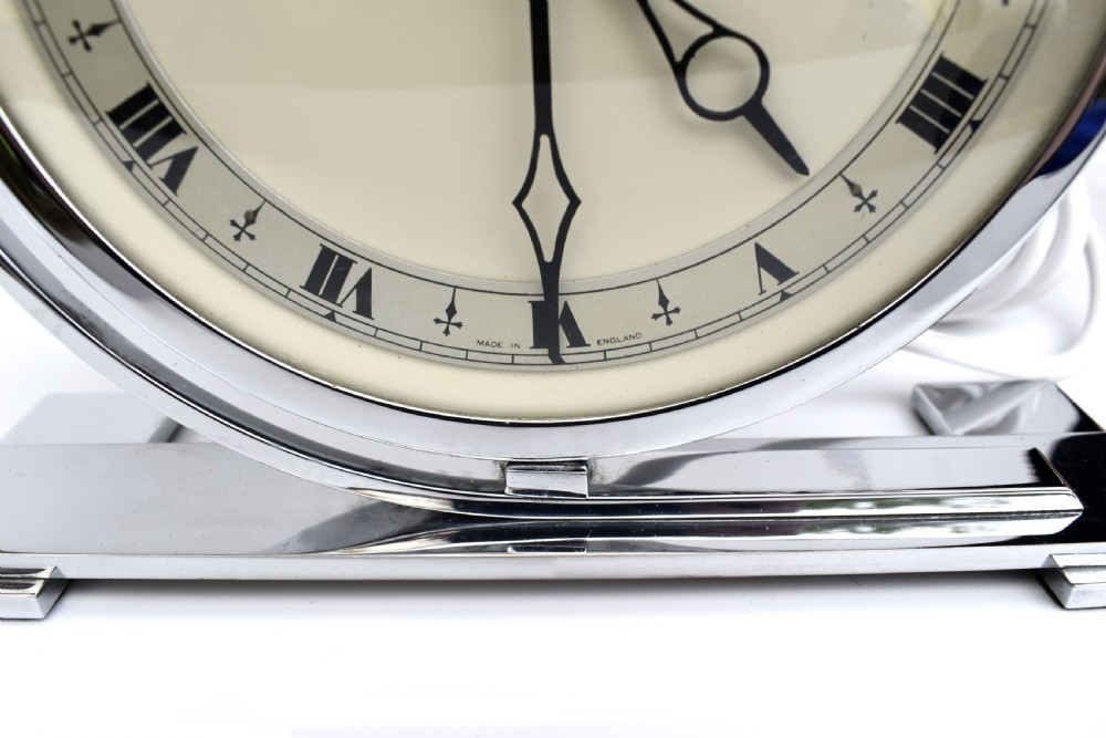 Art Deco Large Chrome Mantle Clock By Ferranti, c1930 View IX