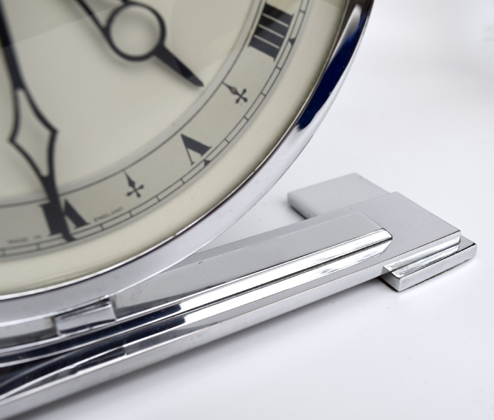 Art Deco Large Chrome Mantle Clock By Ferranti, c1930 View X