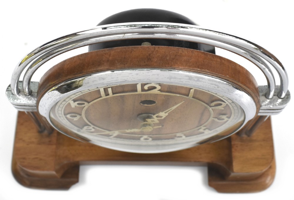 Art Deco Chrome & Walnut Electric Mantle Clock, c1930 View III