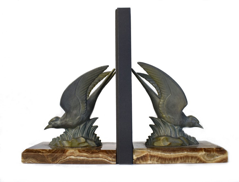 Art Deco Bronze & Marble Bookends, c1930