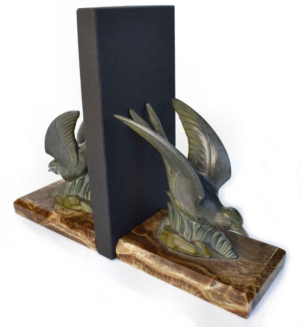 Art Deco Bronze & Marble Bookends, c1930 View II