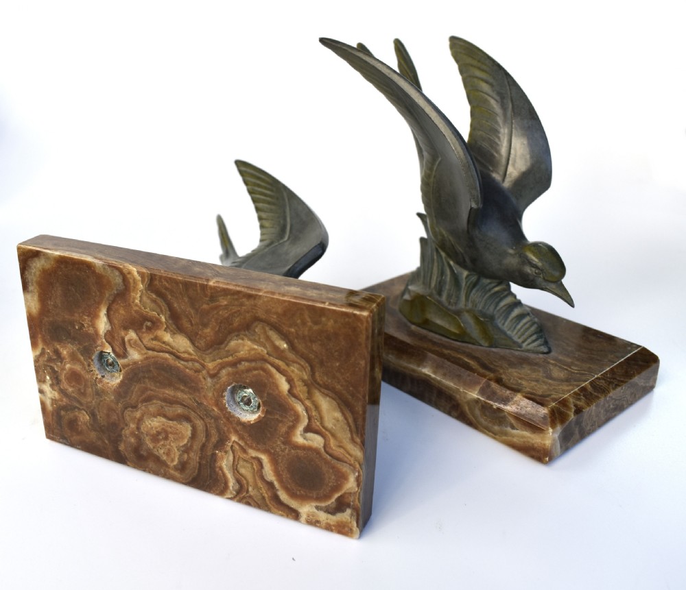 Art Deco Bronze & Marble Bookends, c1930 View III