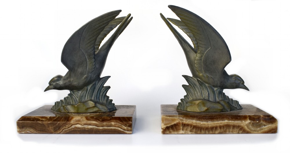 Art Deco Bronze & Marble Bookends, c1930 View V