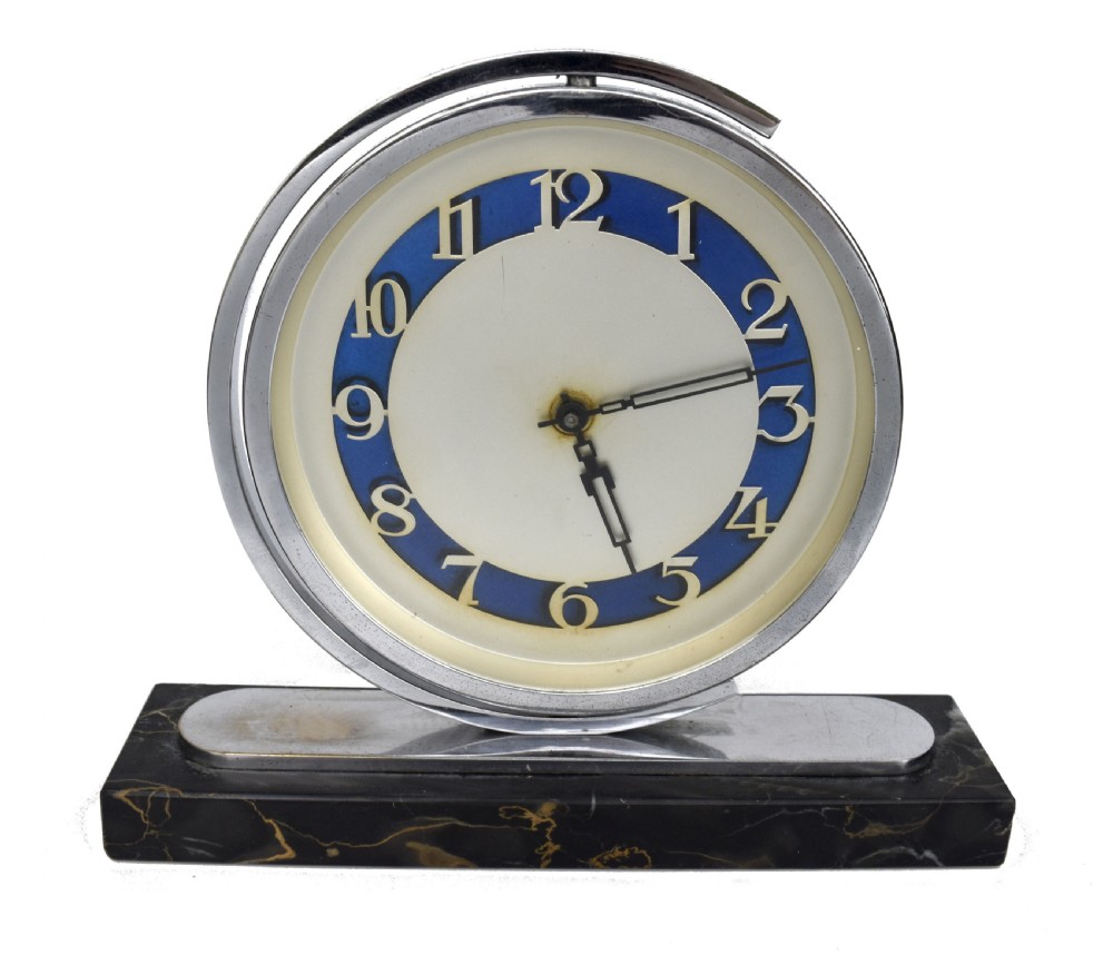 Art Deco 8 Day Chrome & Marble clock, c1930