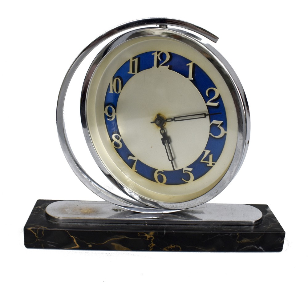 Art Deco 8 Day Chrome & Marble clock, c1930 View II