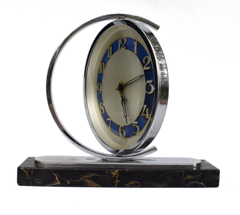 Art Deco 8 Day Chrome & Marble clock, c1930 View III